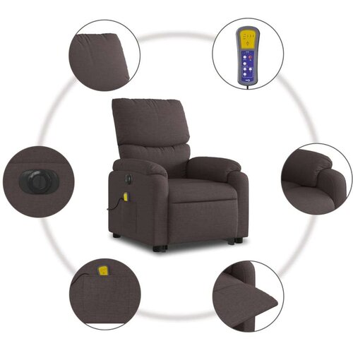 VidaXL Električni masažni naslonjač na podizanje od tkanine tamnosmeđi Slike