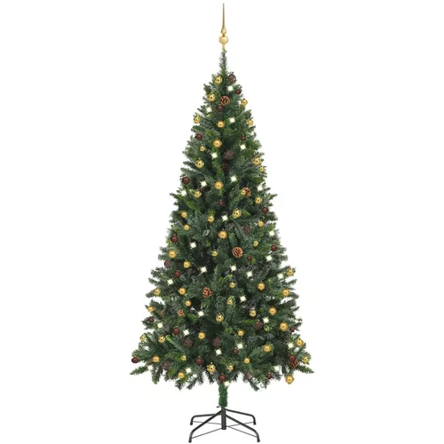  Umjetno božićno drvce s LED svjetlima i kuglicama zeleno 210 cm