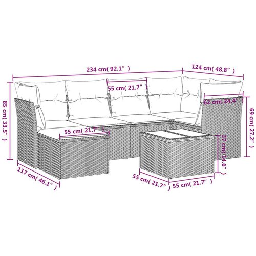 VidaXL 7-dijelni set vrtnih sofa od poliratana s jastucima bež Slike