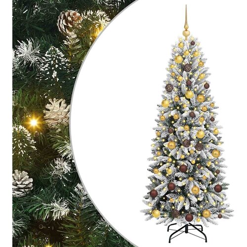  Umjetno božićno drvce Bijela 180 cm PVC plastika čelik i PE - 180 cm s LED-ima i zlatnim/brončanim lopticama Cene