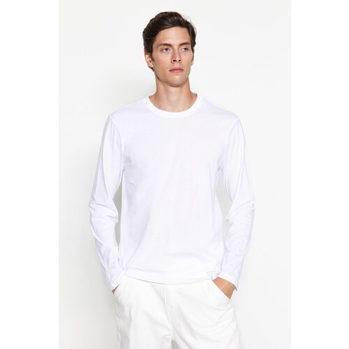 Trendyol White Men's Basic Regular/Regular Cut, Crew Neck Long Sleeved, 100% Cotton T-Shirt. Slike