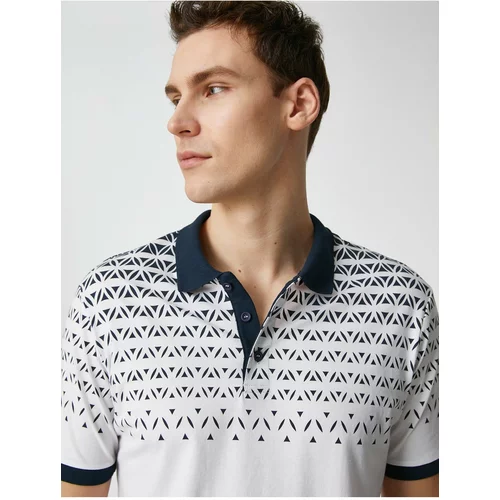 Koton Polo Neck T-Shirt with Buttons in a Slim-fit Fit with Abstract Print Detail.