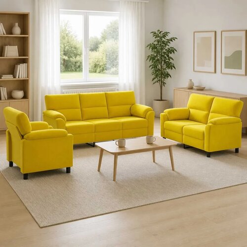  Set sofe 3 pcs Žuta Bar&scaron;un - Žuta 1-sjedalo + 2-sjedalo (140 cm) + 3-sjedalo Cijene