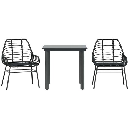 vidaXL Vrtni blagovaonski set od 3 dijela crni poliratan staklo - Crna 80 x 80 x 74 cm 2 Cene