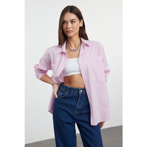 Trendyol Pink Striped Oversize Woven Shirt Slike