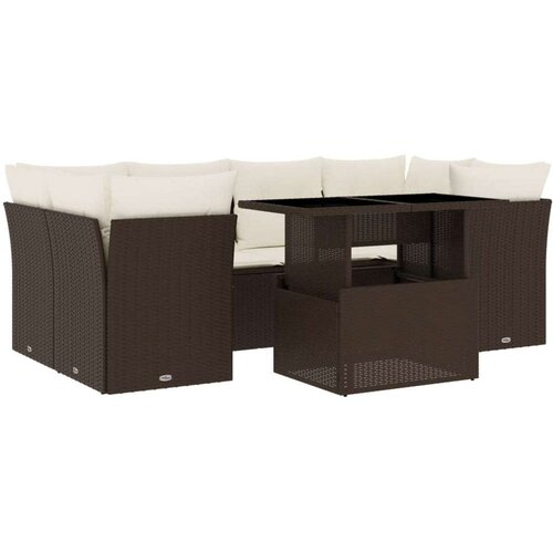VidaXL 7-dijelni set vrtnih sofa od poliratana s jastucima smeđi Slike