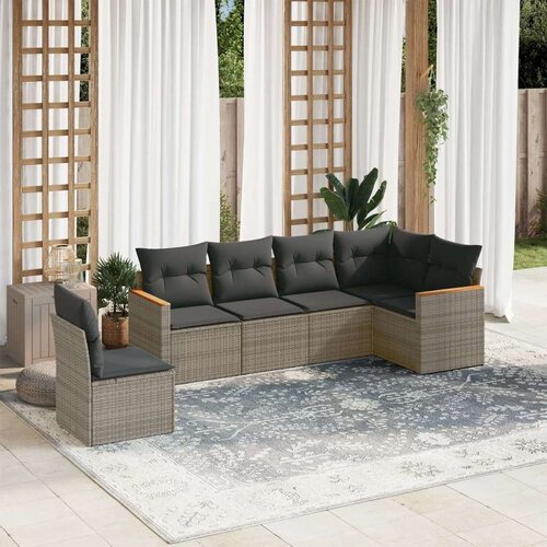 VidaXL 6-dijelni set vrtnih sofa od poliratana s jastucima sivi Slike