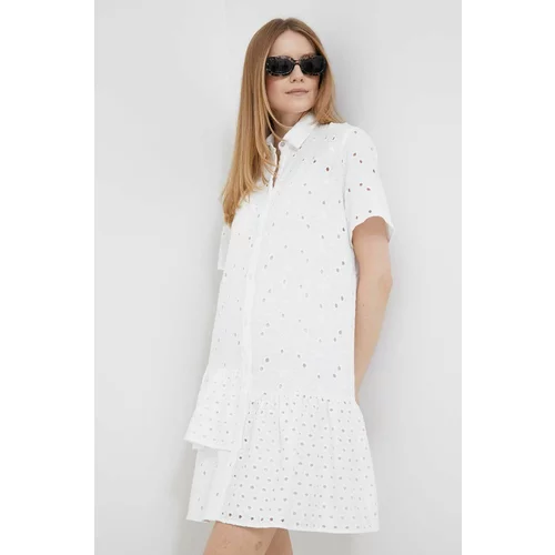 PS Paul Smith Pamučna haljina boja: bijela, mini, ravna