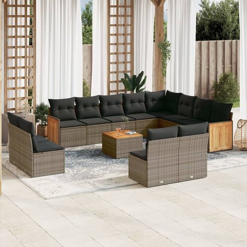 vidaXL 13-dijelni set vrtnih sofa od poliratana s jastucima sivi Cijene