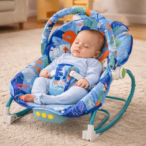 KUDA  KUPOVINU Blue Jungle Comfort Rocker - ležaljka ljuljalica za bebe plavih nijansi sa životinjama Slike