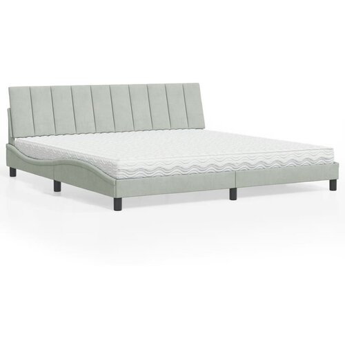 VidaXL Postelja z vzmetnico svetlo siva 200x200 cm žamet Slike