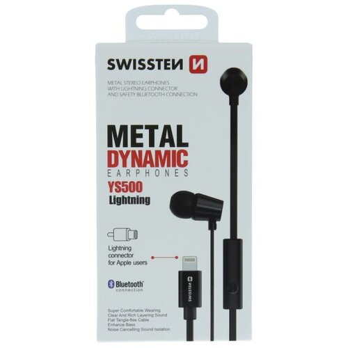 Swissten slu&amp;scaron;alice bt, mikrofon, lightning, in-ear, metalne, crne dynamic YS500 Slike