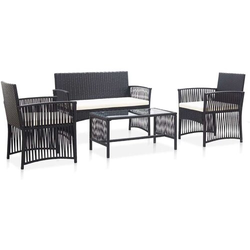 Poli 4-dijelna vrtna garnitura od poliratana s jastucima crna Cijene