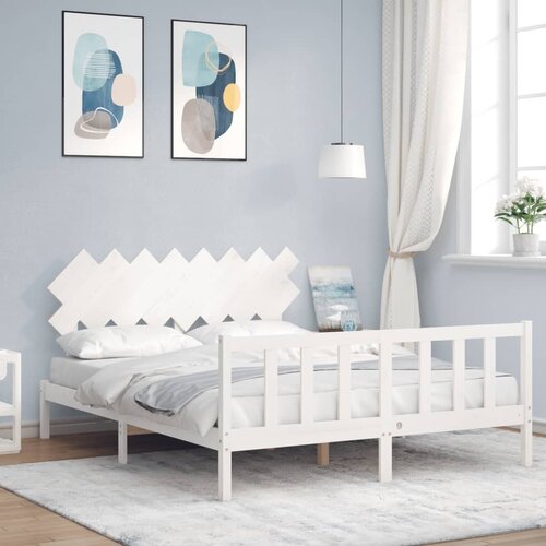 VidaXL Posteljni okvir z vzglavjem bel 160x200 cm trden les Slike