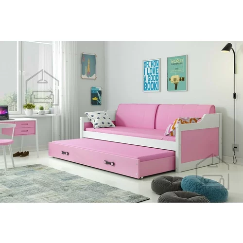 BMS Group Otroška postelja Dawid z dodatnim ležiščem - 90x200 cm - bela/roza