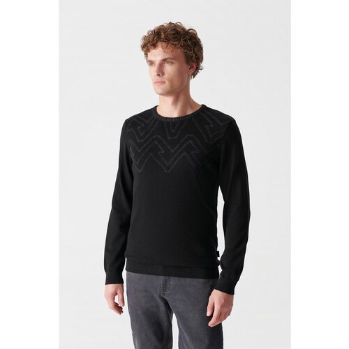 Avva Men's Black Crew Neck Jacquard Sweater Slike