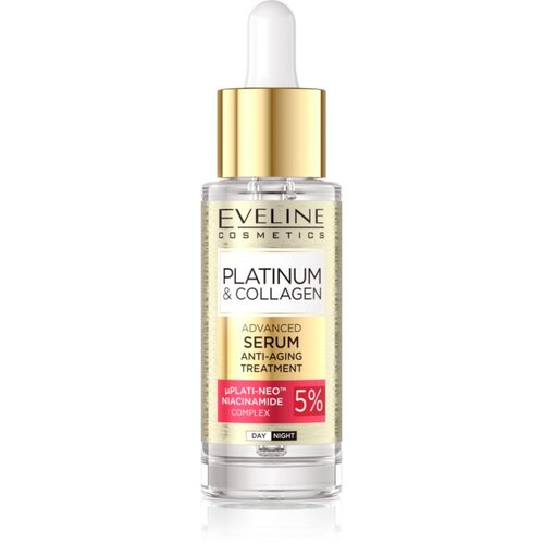 Eveline Cosmetics Platinum &amp;amp; Collagen Advanced Facial Serum Anti-Aging Treatment serum protiv bora s kolagenom 30 ml Slike