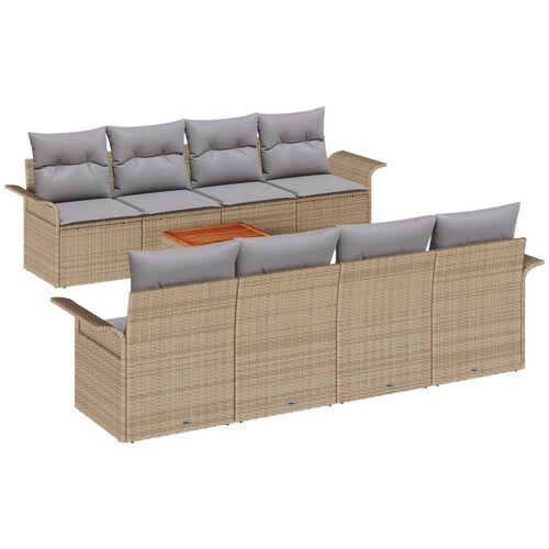 vidaXL 9-delna vrtna sofa garnitura z blazinami Bež Poli ratan Akacija, (22093948) Cene
