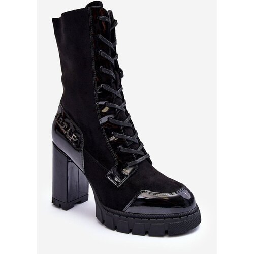 Kesi leather lace-up boots on massive pillar black Khariah Slike