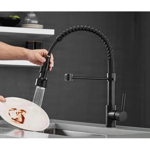 EYN Črna kuhinjska armatura KB1507 | Izvlečna pipa za kuhinjo v črni barvi &amp;mdash; Črna Slike