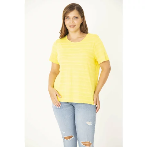 Şans Women's Plus Size Yellow Crew Neck Patterned Blouse