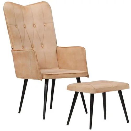  Fotelj s stolčkom za noge krem iz platna