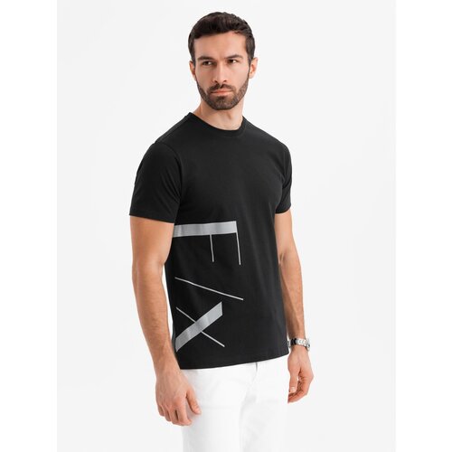 Ombre Men&amp;#039;s cotton jersey T-shirt with large side lettering - black Slike