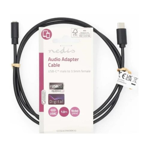 Nedis CCGL65960BK10 Adapterski kabl sa USB-C na 3,5mm mu&#353;ki sa 4-pinom, 1m Cene
