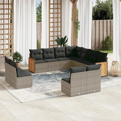 vidaXL 11-dijelni set vrtnih sofa od poliratana s jastucima sivi Cijene