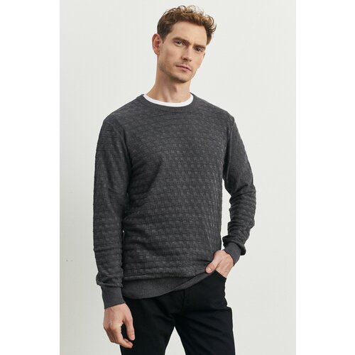 ALTINYILDIZ CLASSICS Men's Anthracite Standard Fit Normal Cut, Bicycle Collar Patterned Knitwear Sweater. Cene