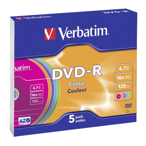 Verbatim 1x5 DVD-R 4,7GB Colour 16x Speed, Slim Case Slike