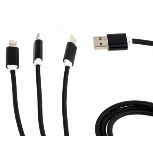 Gembird USB 3-in-1 charging splitter cable iPhone, micro-USB and/or USB-C device, black, 1 m CC-USB2-AM31-1M Slike