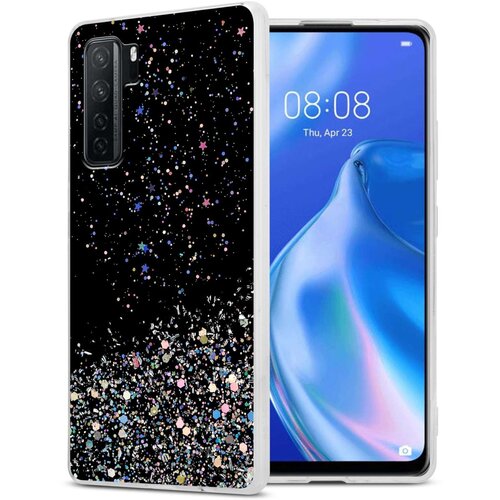 Cadorabo Ohi&scaron;je, združljivo z Huawei P40 LITE 5G / NOVA 7 SE in črna z ble&scaron;čicami - Za&scaron;čitni ovitek iz prožnega silikona TPU s svetlečimi ble&scaron;čicami, (20860558) Cene