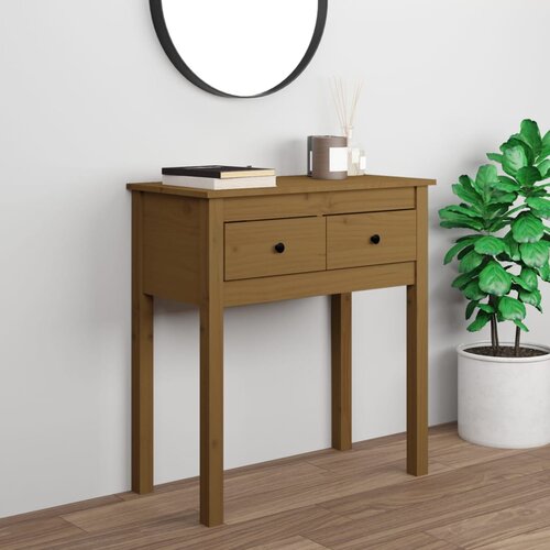 VidaXL Konzolna mizica medeno rjava 70x35x75 cm trdna borovina Slike