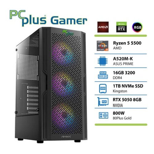 PCPLUS Gamer Ryzen 5 5500 16GB 1TB SSD RTX 5050 8GB gaming namizni računalnik Cene