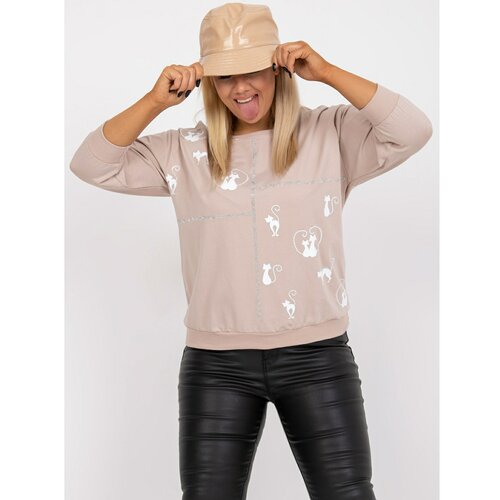 Fashion Hunters Plus size light beige blouse with Margeret print Slike