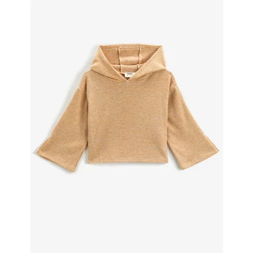 Koton Basic Crop Hooded Sweatshirt Soft Textured Ribbed Wide Sleeves.