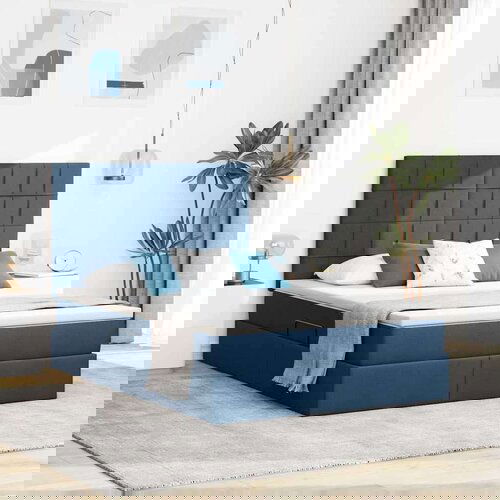  Krevet S LED lampica s uzglavljem Plava 140 x 190 cm tkanina Cijene