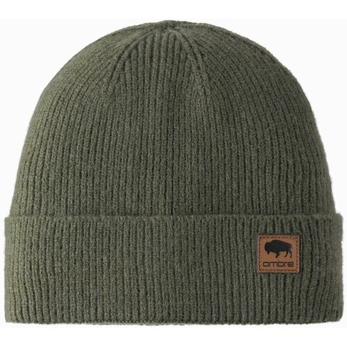 Ombre Men&amp;#039;s knitted beanie cap with patch - olive Slike
