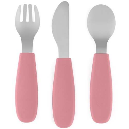 Petite&amp;amp;Mars Set pribora za jelo od nehrđajućeg čelika sa silikonskom ručkom 12 m+ Take&amp;amp;Match, Dusty Rose Slike