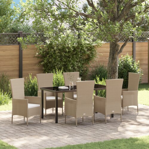  Blagovaonski stol i stolice u vrtu 7 pcs Bež Crna 160 x 80 x 73 cm Cijene