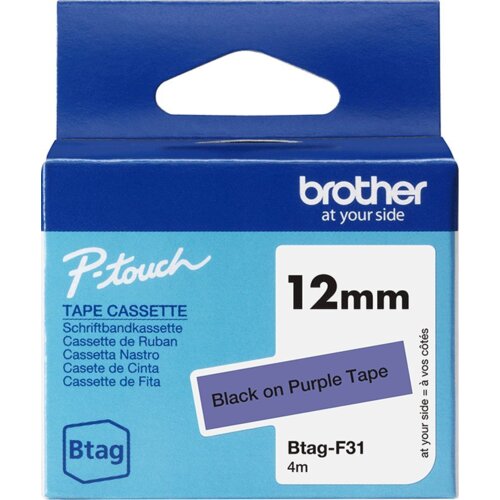 Brother BTAG-F31 trak za izdelavo nalepk Črna na vijolični Slike