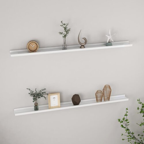 VidaXL Stenska polica 2 kosa visok sijaj bela 115x9x3 cm Slike