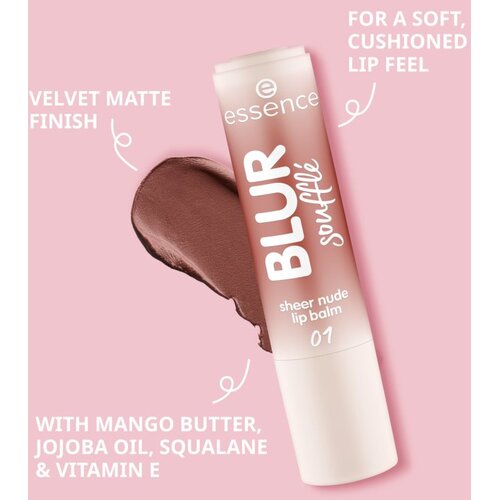 Essence Blur Souffl&amp;eacute; tonirani balzam za ustnice z mat učinkom odtenek 01 Nude Beige 3 g Slike