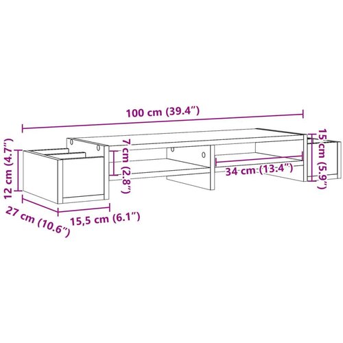 VidaXL Stalak za monitor sa spremi&amp;scaron;tem boja betona 100x27x15 cm drveni Slike