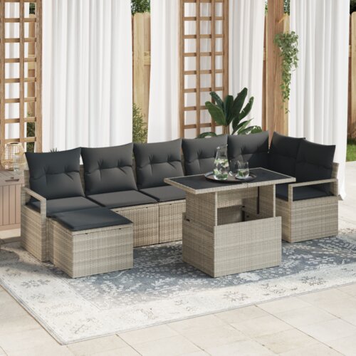  8-dijelni vrtni set sofa s jastučićima u svjetlosivoj boji od poly ratana Slike