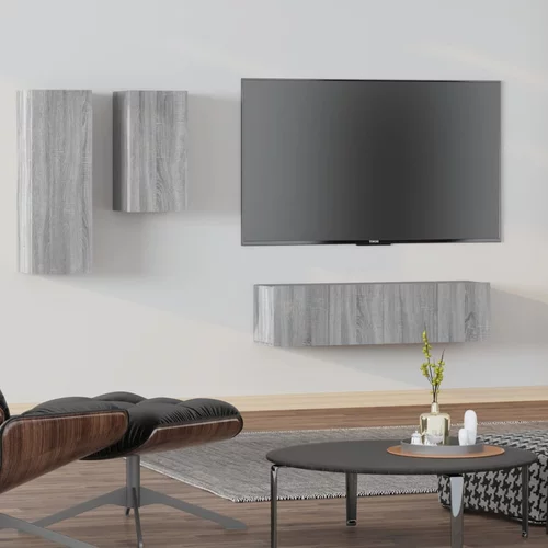 vidaXL Komplet TV omaric 4-delni siva sonoma inženirski les
