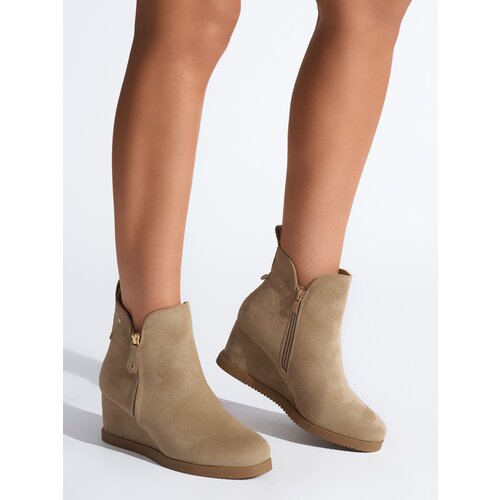 Shelvt beige women's wedge boots Cene