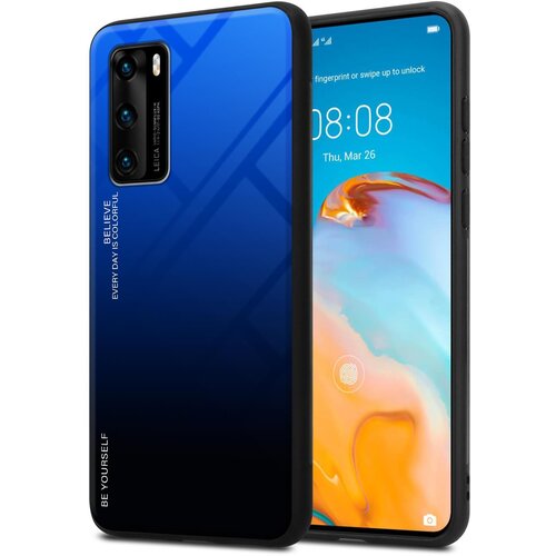 Cadorabo Ohi&scaron;je, združljiv s Huawei v modri barvi - črni - dvobarvni za&scaron;čitni pokrov iz silikona TPU in hrbta iz kaljenega stekla, (20573104) Cene