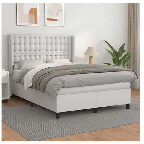  Box spring postelja z vzmetnico bel 140x200 cm umetno usnje